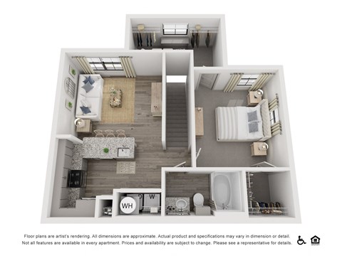 Floor plan for 1 bed, 1 bath, 790 sqft